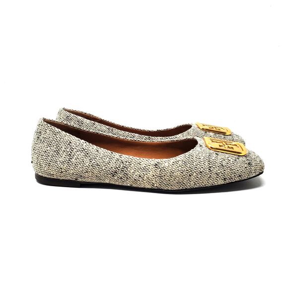 Tory Burch Georgia Ballet Flats Square Toe Rustic Linen Wool Gold 87306 Size 8 M - Picture 4 of 12